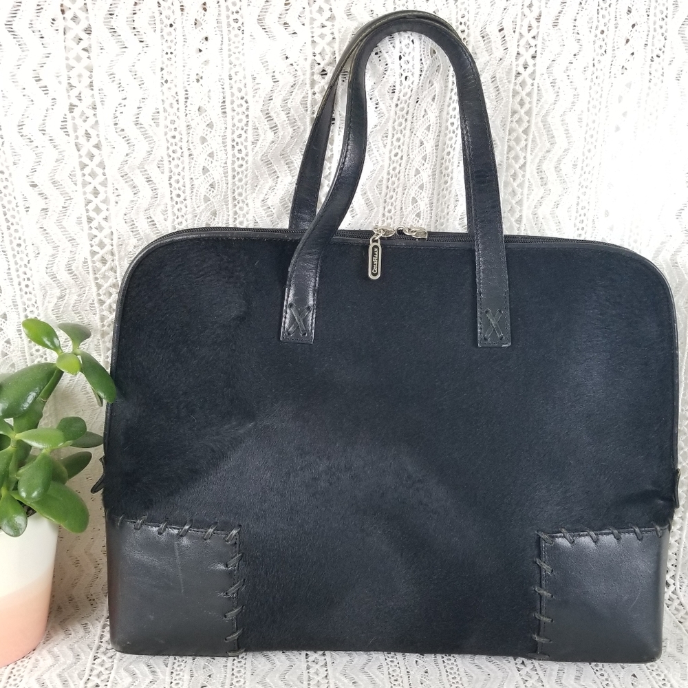 Vintage Cole Haan Calf Hair Black Leather Tote